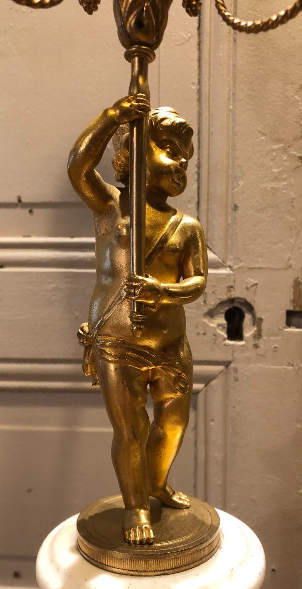 Pair Of Louis XVI Candelabra With Putti In Gilt Bronze, 18th Century -photo-2
