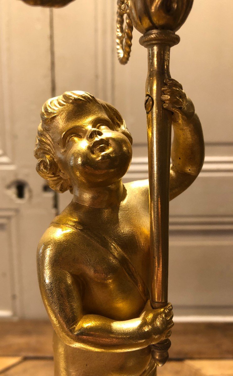 Pair Of Louis XVI Candelabra With Putti In Gilt Bronze, 18th Century -photo-5
