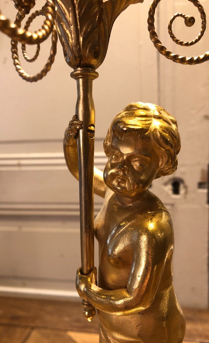 Pair Of Louis XVI Candelabra With Putti In Gilt Bronze, 18th Century -photo-6