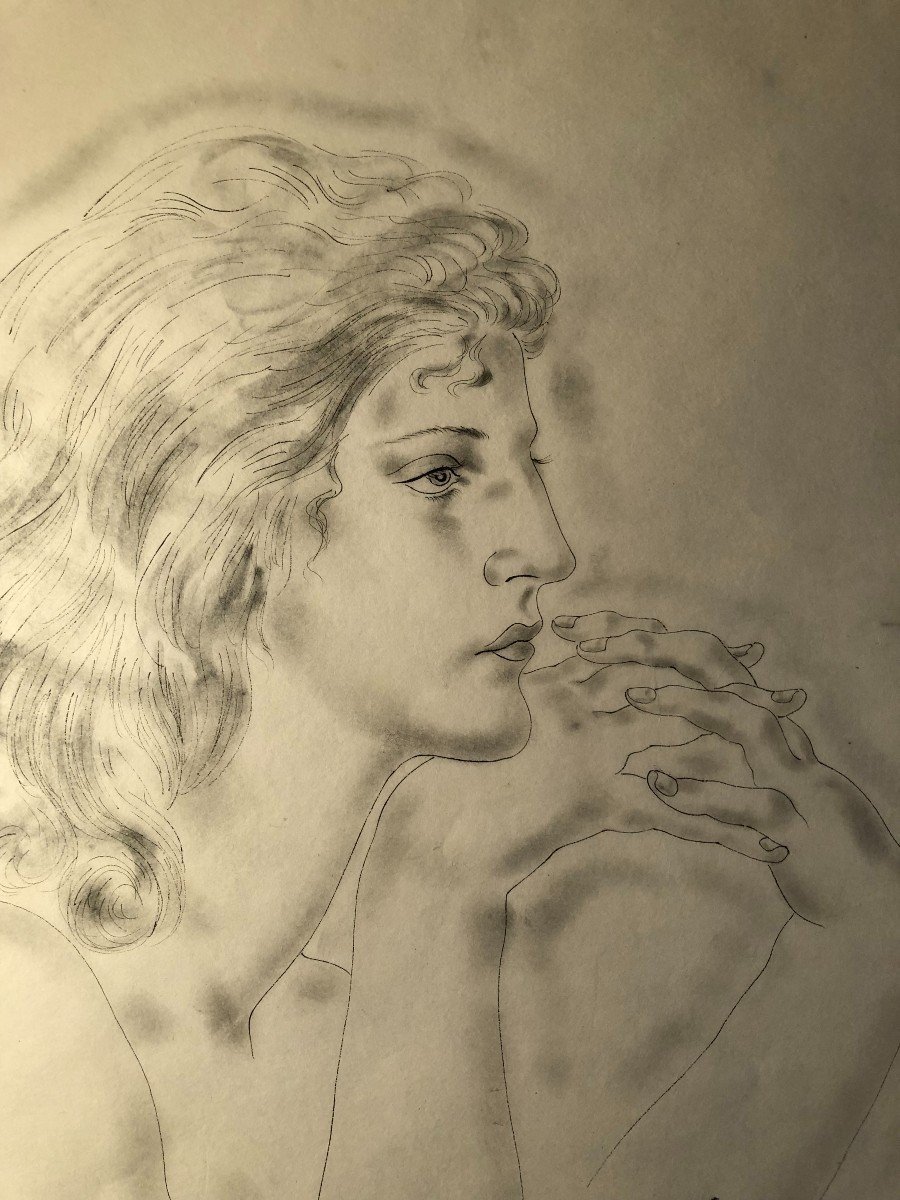 Dessin Profil De Jeune Femme "jacqueline" Signée Foujita Et Daté 1929-photo-2