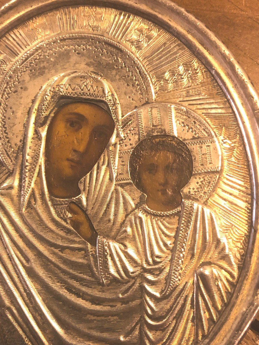 Icône De Voyage " Vierge à l'Enfant " Argent Massif Russie -photo-2