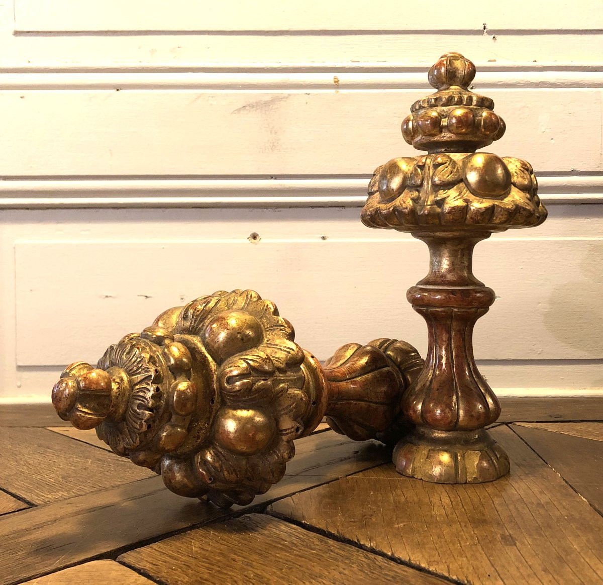 Paire De Porte Embrasses En Bois Doré Napoléon III-photo-2