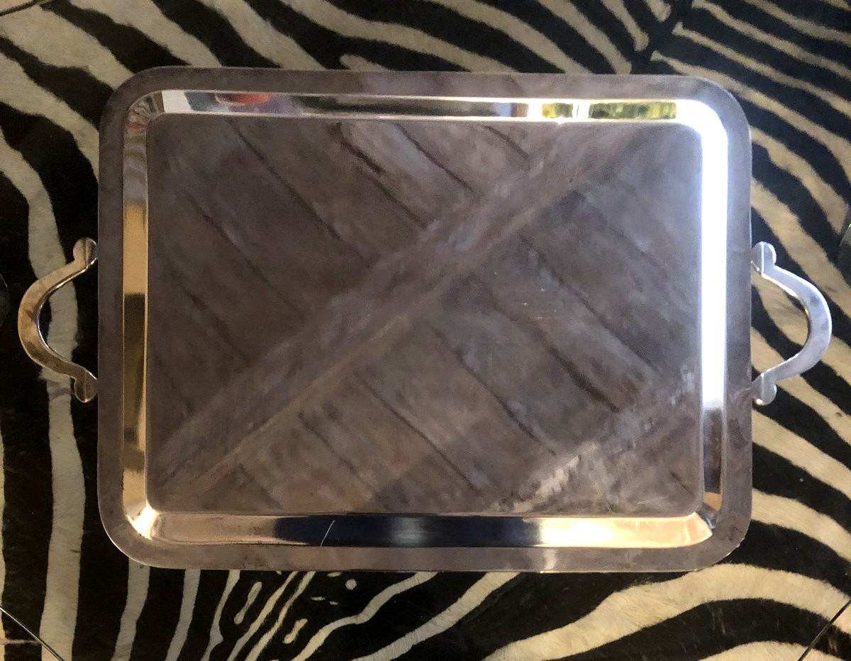 Large Louis XVI Style Tray In Silver Metal -photo-1