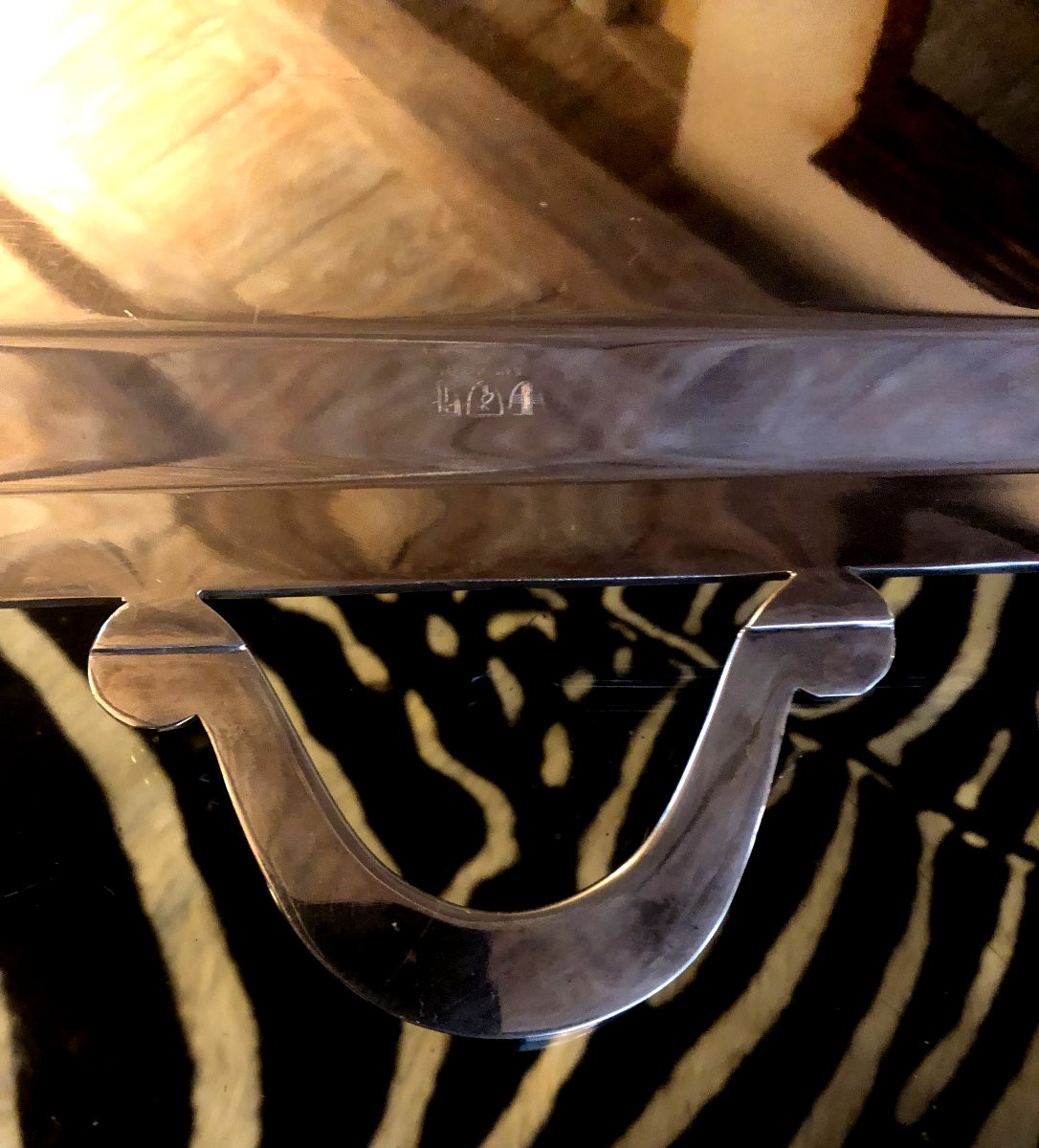 Large Louis XVI Style Tray In Silver Metal -photo-2