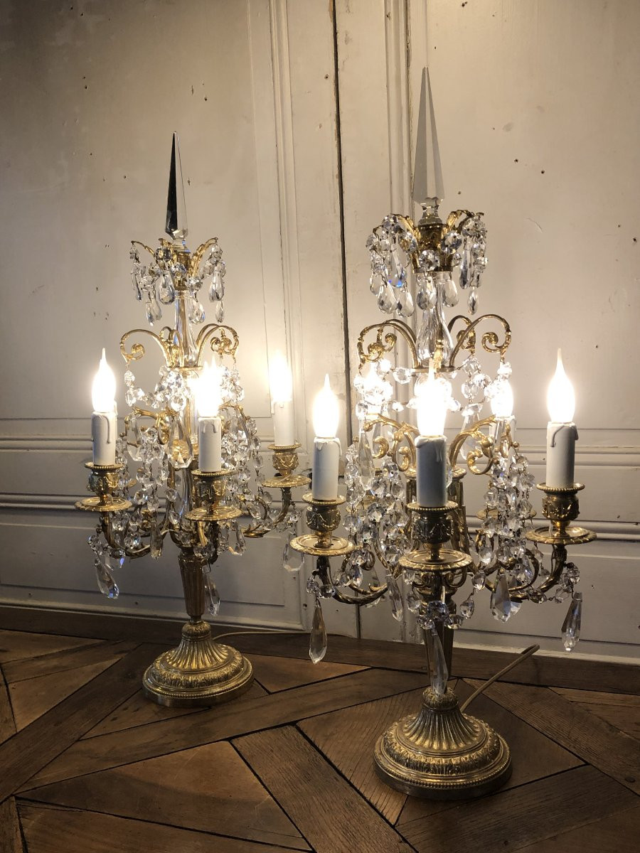 Paire De Girandoles Style Louis XVI En Bronze Doré XIX° Siècle -photo-3