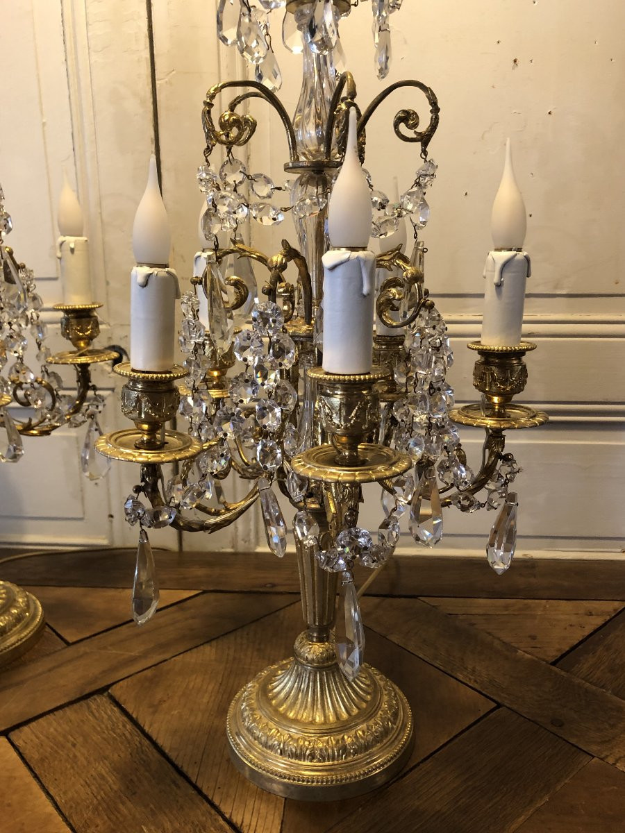 Paire De Girandoles Style Louis XVI En Bronze Doré XIX° Siècle -photo-2