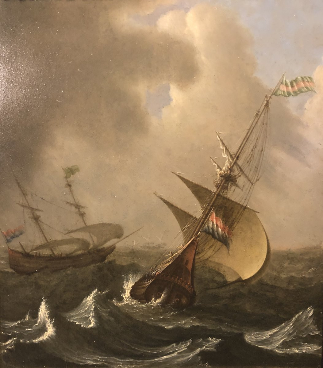 Huile Sur Cuivre "marine" époque XIX° Siècle -photo-2