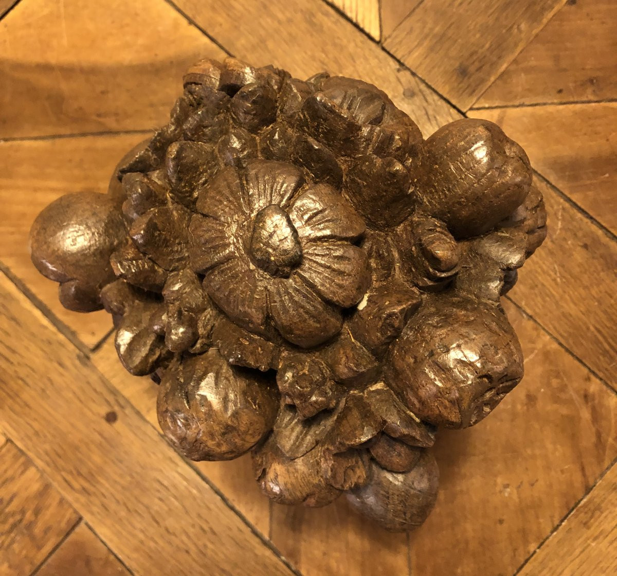 Bouquet De Fleurs Et Fruits En Bois Sculpté XVIII° Siècle Pot à Feu -photo-7