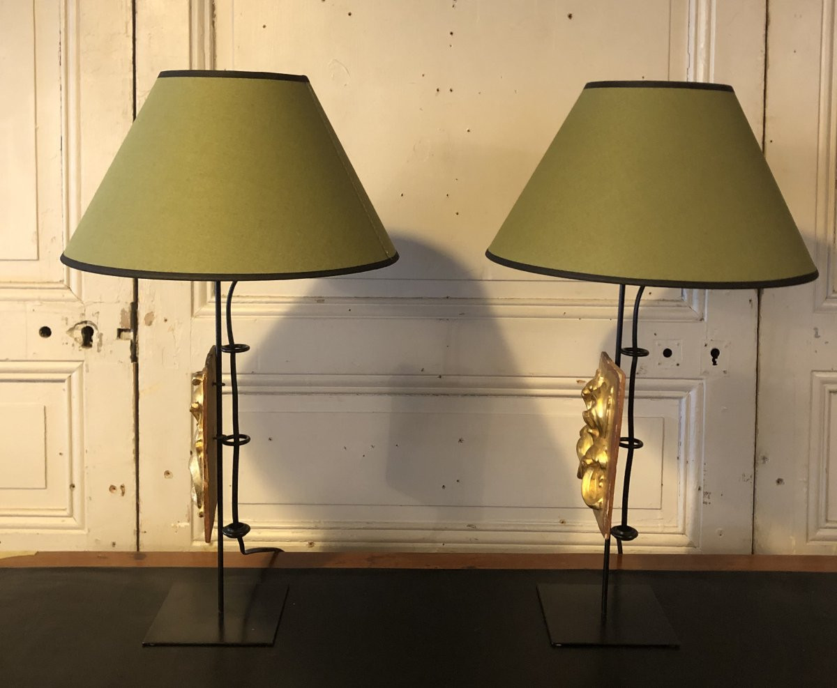 Pair Of 18th Century Wooden Lamps -photo-2