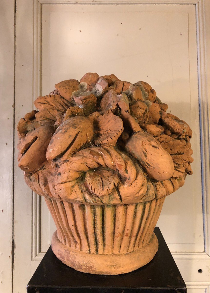 Importante Corbeille De Fruits En Terre Cuite XIX° Siècle-photo-4