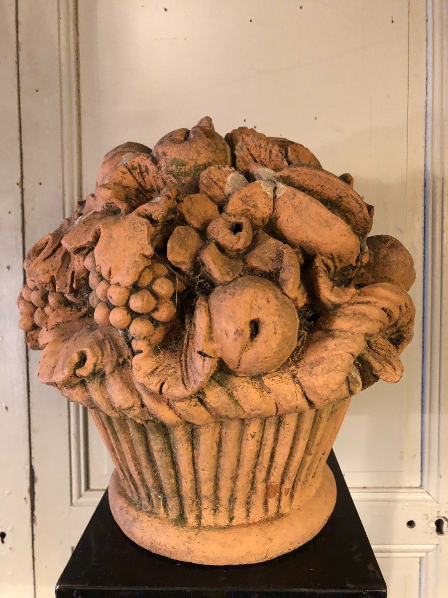 Importante Corbeille De Fruits En Terre Cuite XIX° Siècle-photo-6