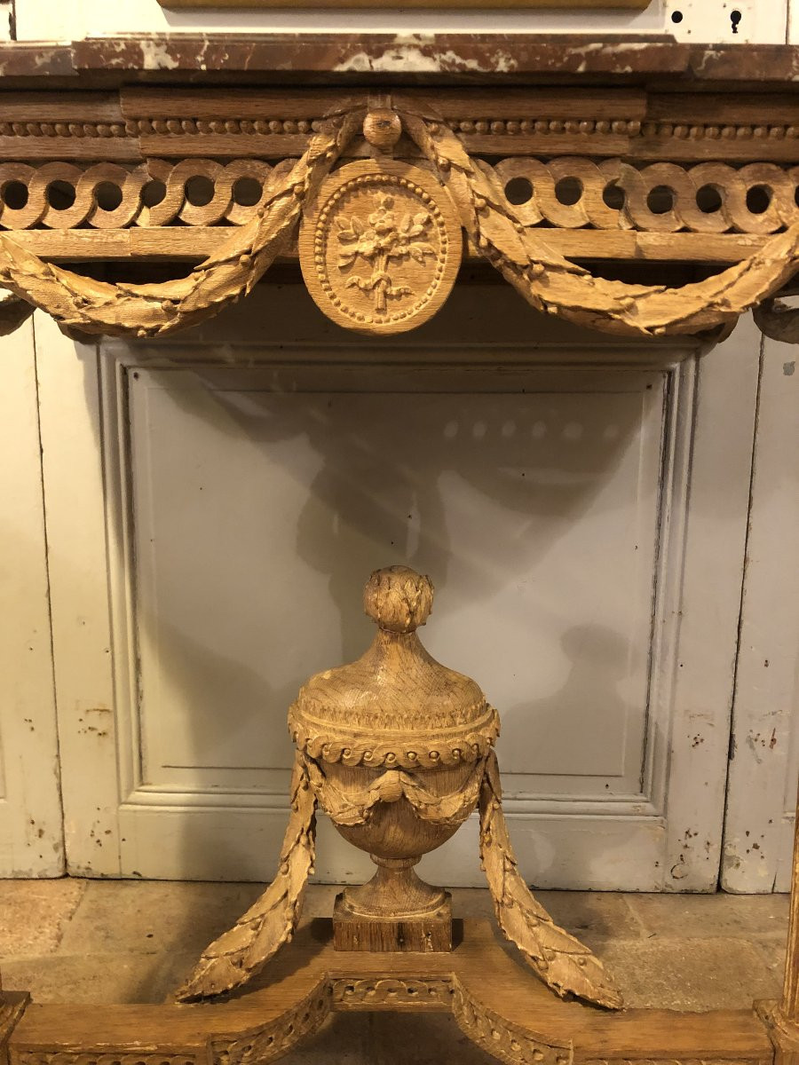 Louis XVI Console Table In Carved Oak And Royal Red Marble, 18th Century-photo-2