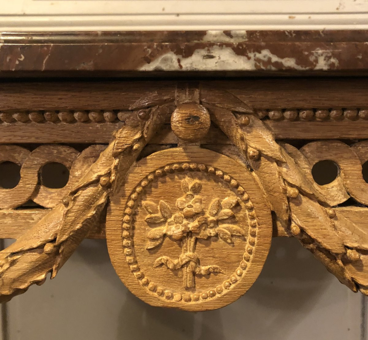 Louis XVI Console Table In Carved Oak And Royal Red Marble, 18th Century-photo-5