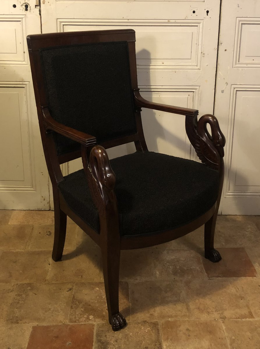 Pair Of Empire Armchairs With Swans In Mahogany, 19th Century-photo-6