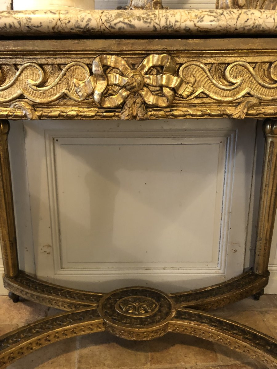 Louis XVI Style Console In Gilded Wood And Marble Top -photo-2