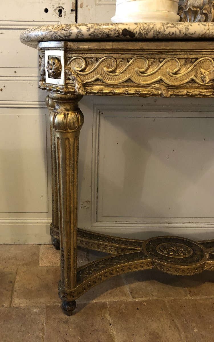 Louis XVI Style Console In Gilded Wood And Marble Top -photo-3