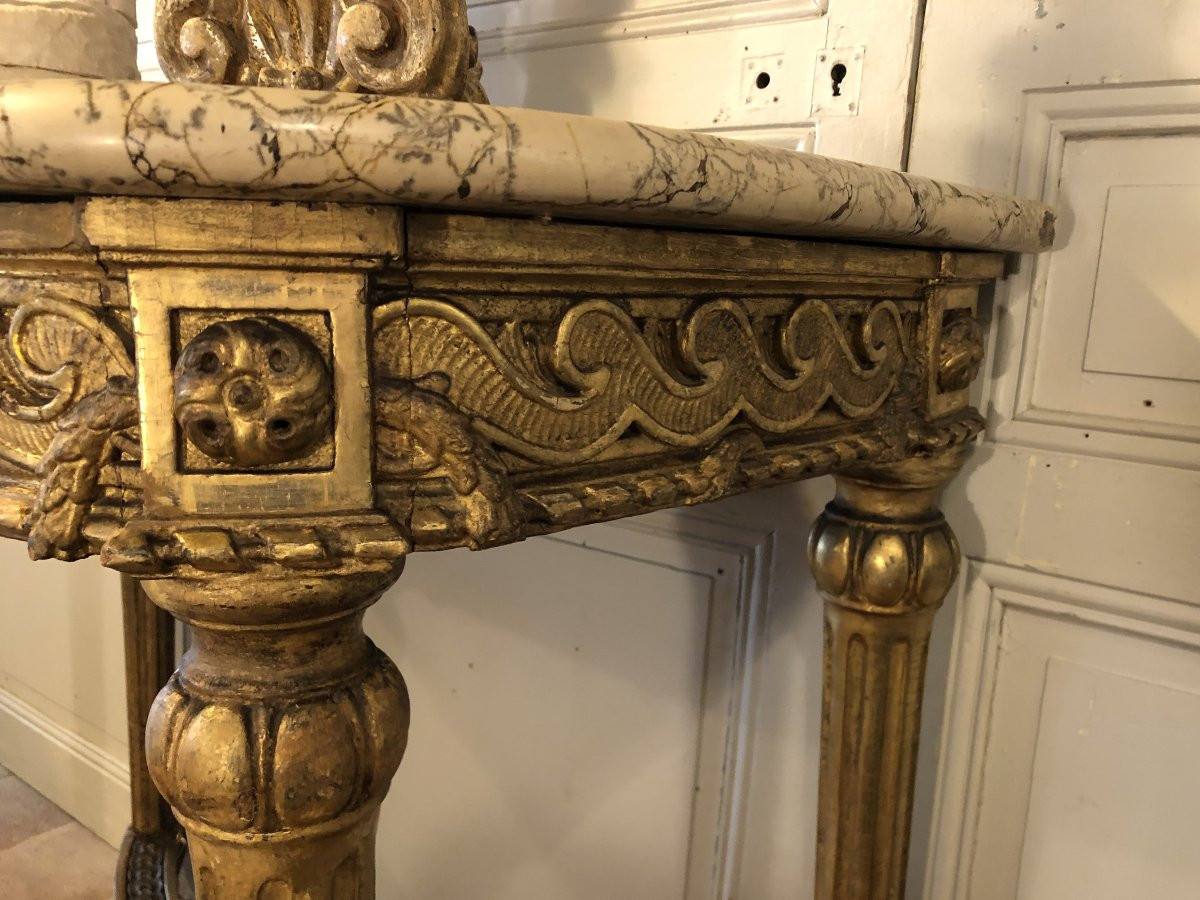 Louis XVI Style Console In Gilded Wood And Marble Top -photo-4
