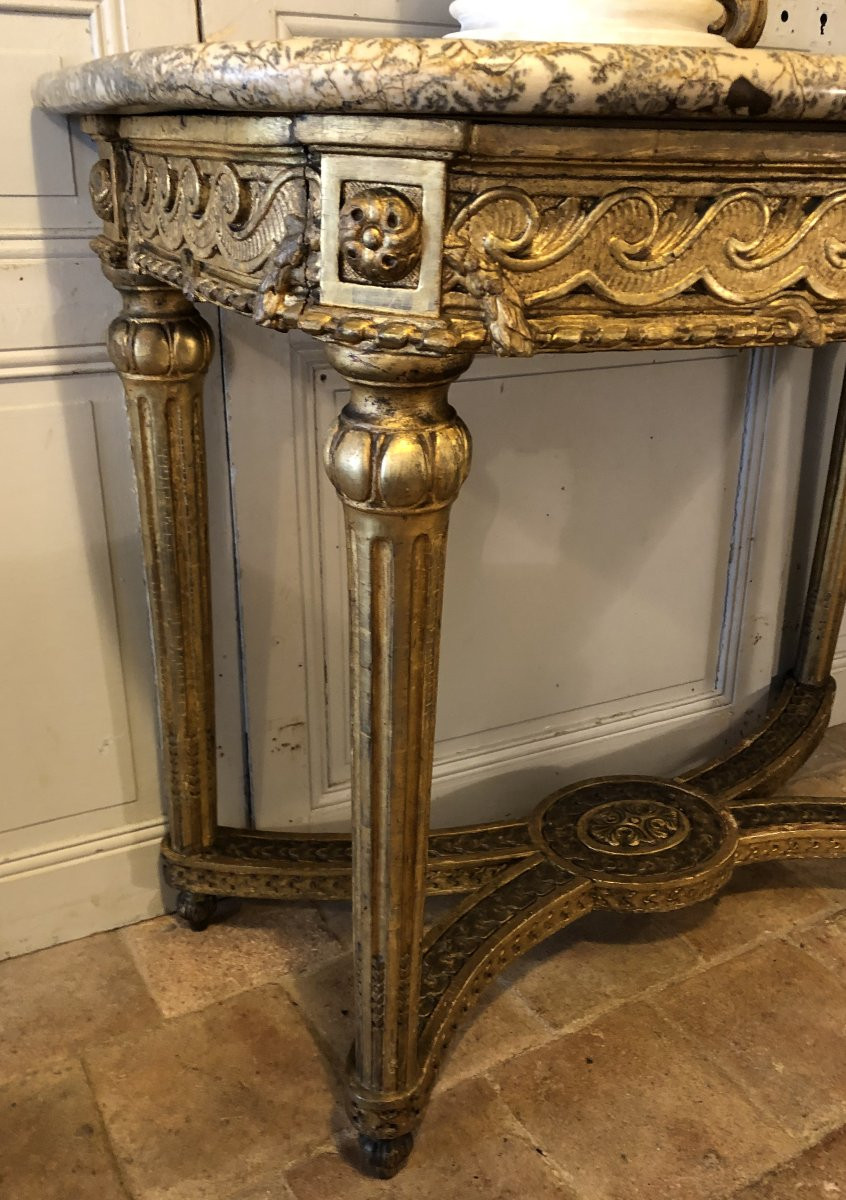 Louis XVI Style Console In Gilded Wood And Marble Top -photo-2