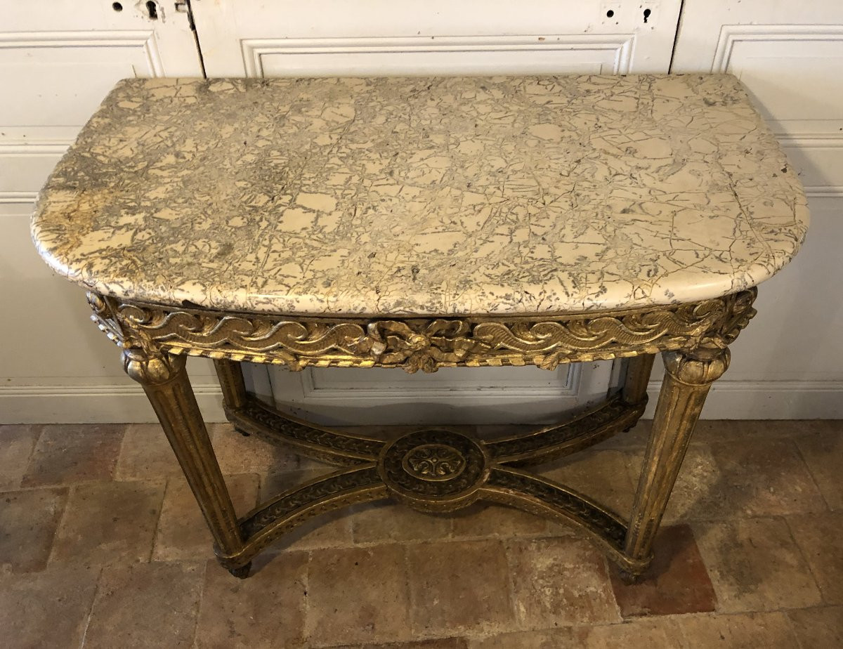 Louis XVI Style Console In Gilded Wood And Marble Top -photo-4