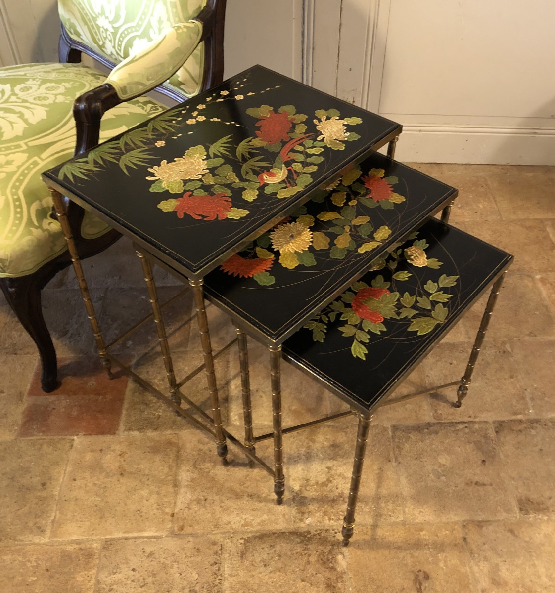 Bagués Lacquer And Brass Nesting Tables