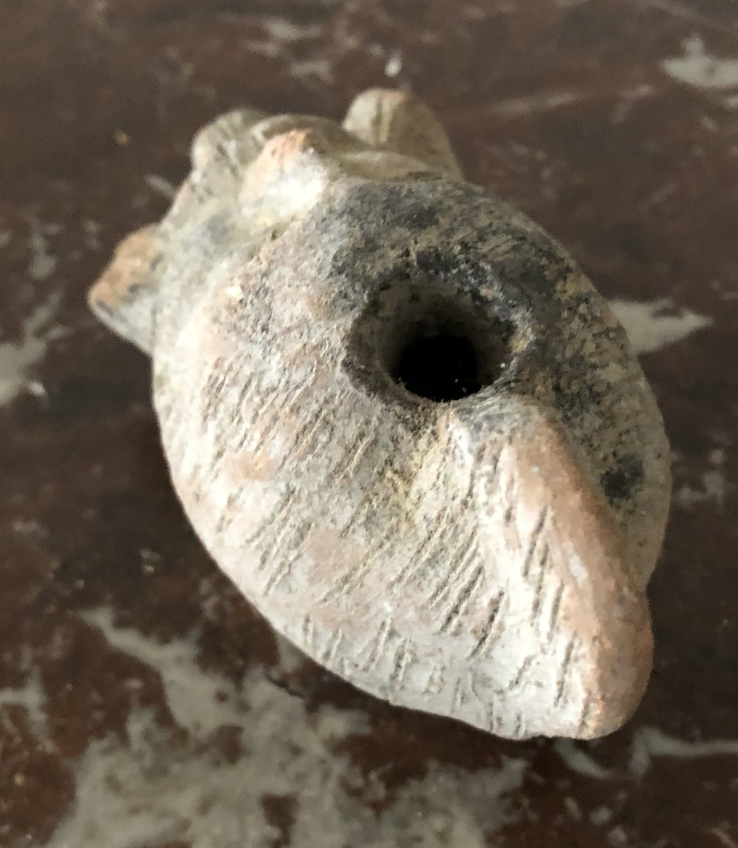 Roman Oil Lamp With Bearded Man's Head In Terracotta  -photo-3