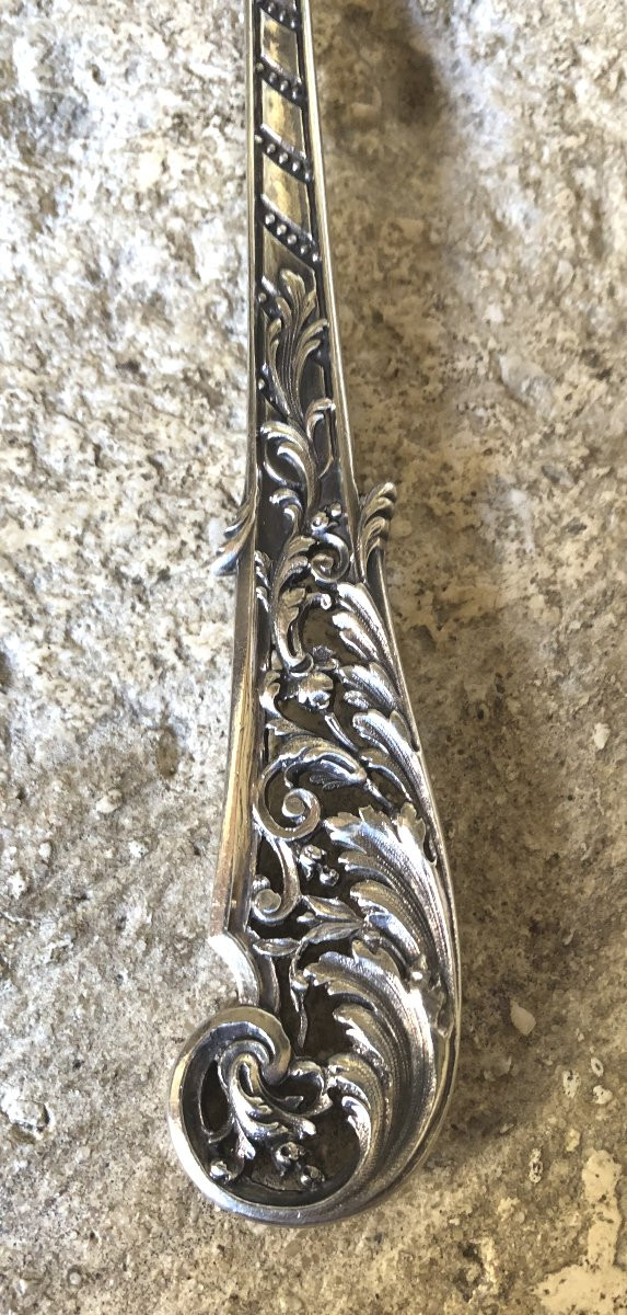 Pelle cuillère de service à manche ajouré en argent poinçon Minerve -photo-2