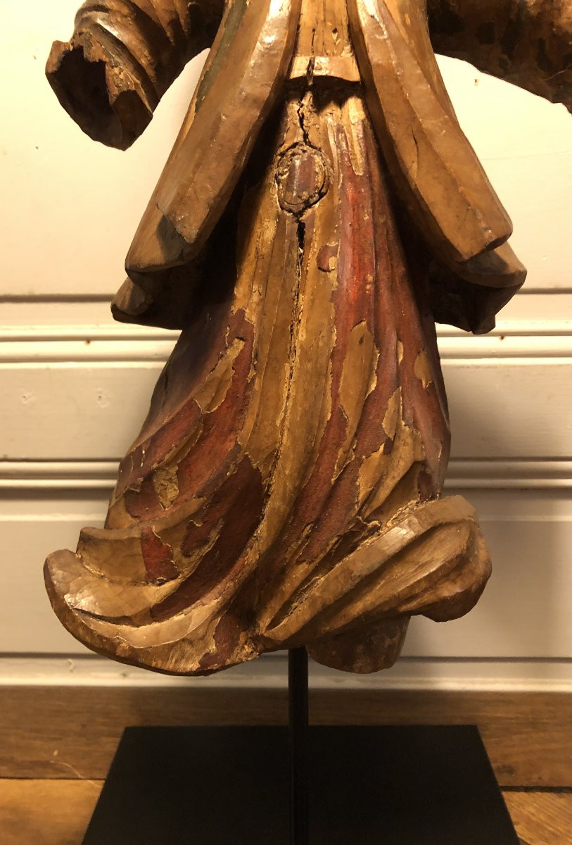 Ange en bois sculpté et polychrome XVII° siècle -photo-4