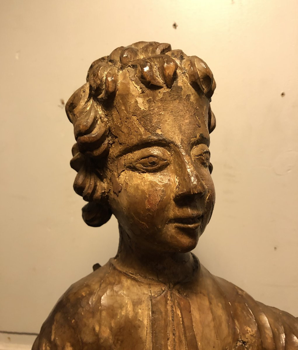 Ange en bois sculpté et polychrome XVII° siècle -photo-5