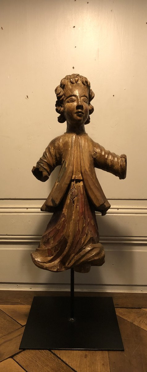 Ange en bois sculpté et polychrome XVII° siècle -photo-6