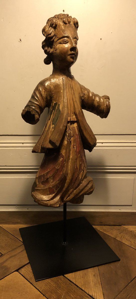 Ange en bois sculpté et polychrome XVII° siècle -photo-7