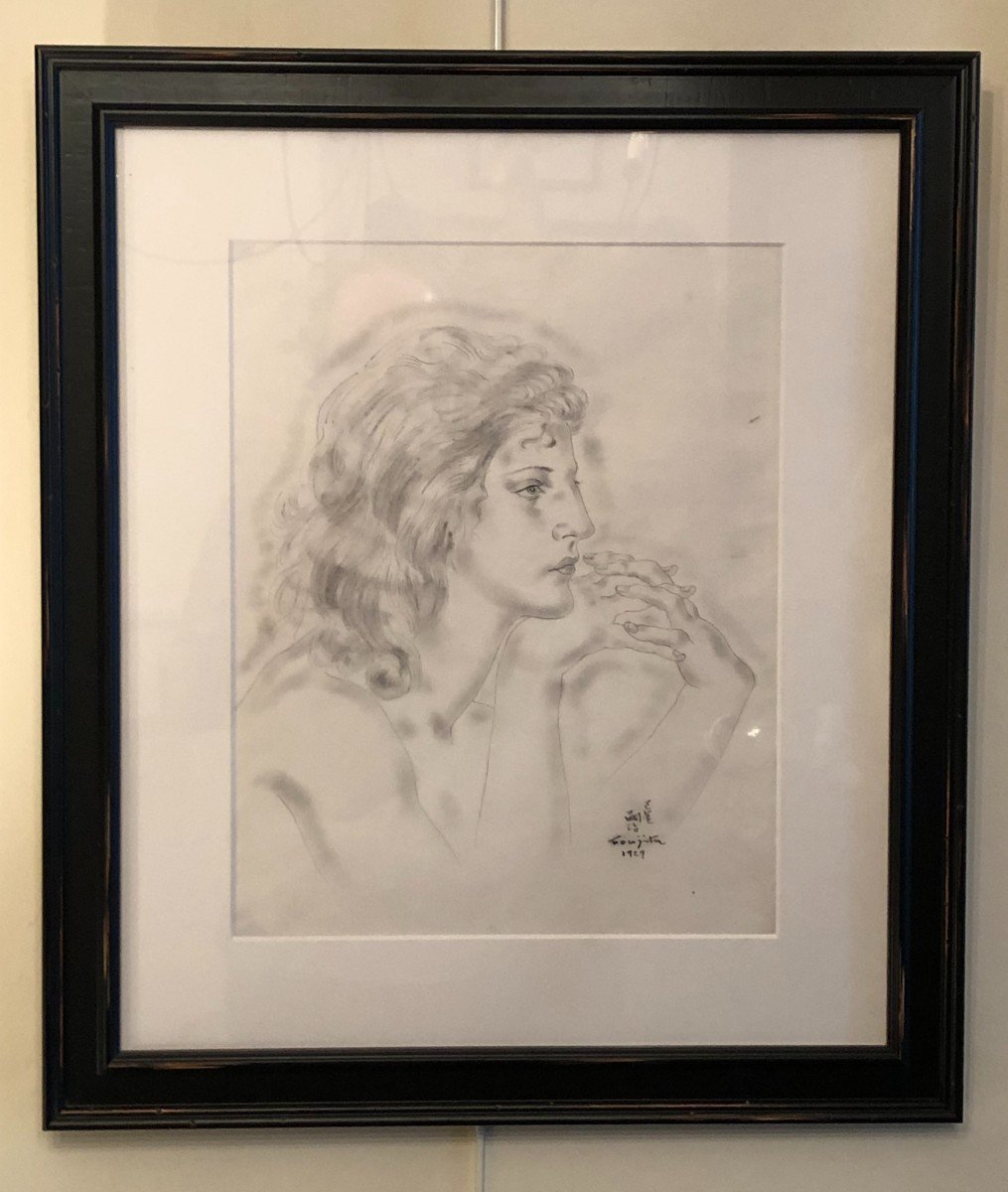 Drawing Profile Of Young Woman "jacqueline" Signed Foujita And Dated 1929-photo-2