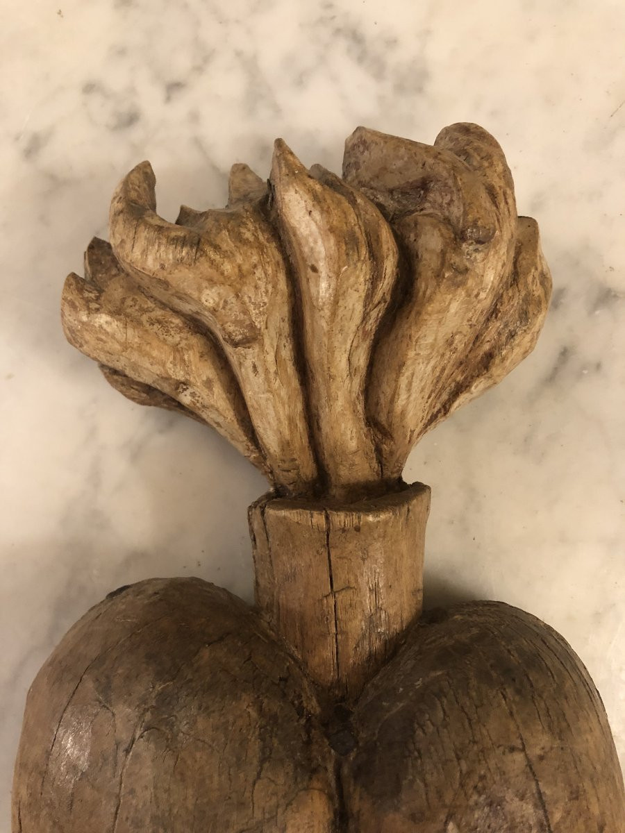 Large Wooden Ex Voto Heart Of Mary, Late 17th Century-photo-4