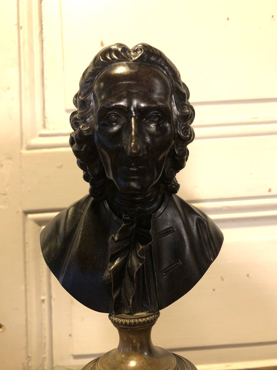 Buste de voltaire en bronze époque XVIII° siècle -photo-2