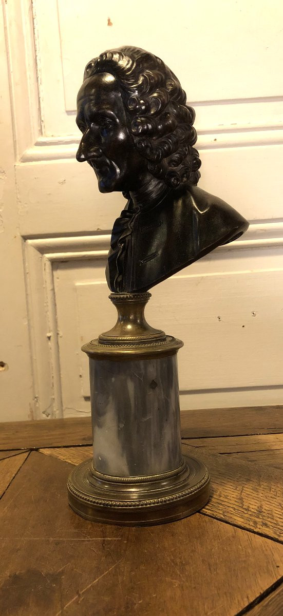 Buste de voltaire en bronze époque XVIII° siècle -photo-4