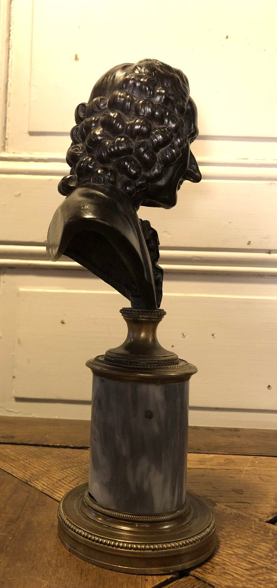 Buste de voltaire en bronze époque XVIII° siècle -photo-2