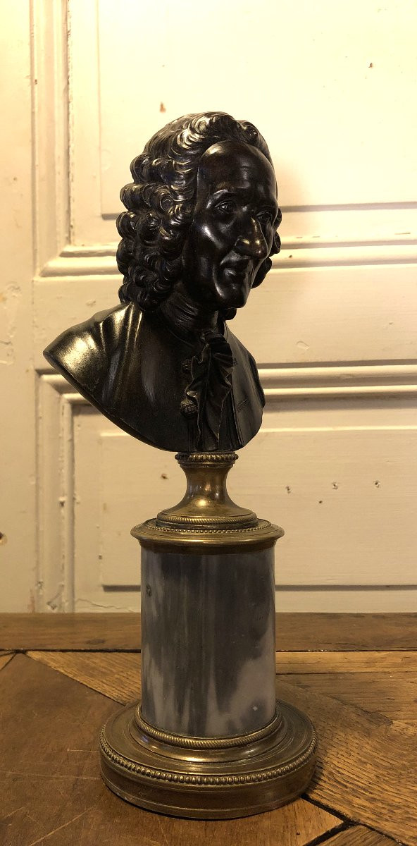 Buste de voltaire en bronze époque XVIII° siècle -photo-3