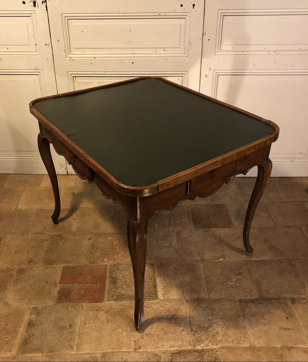 table &agrave; jeux cabaret Louis XV en noyer XVIII&deg; si&egrave;cle -photo-1