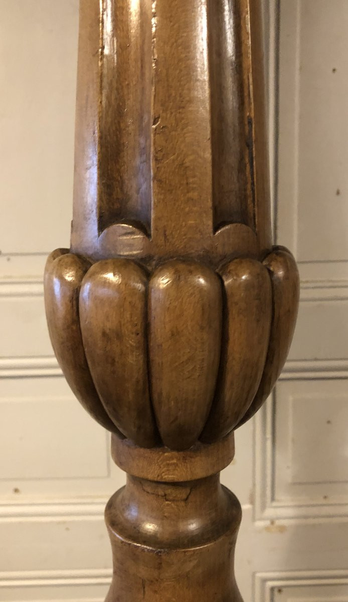 Paire de grands pique cierges style Louis XVI en bois fruitier H 177 cm-photo-1