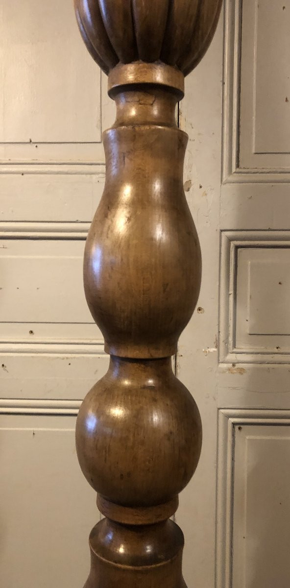 Paire de grands pique cierges style Louis XVI en bois fruitier H 177 cm-photo-2