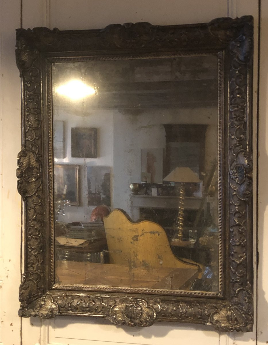 Louis XIV Mirror In Carved And Silvered Wood, 18th Century -photo-3