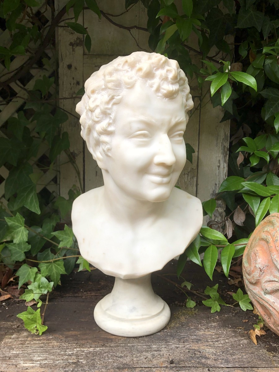 Buste de faune en marbre blanc statuaire de Carrare 