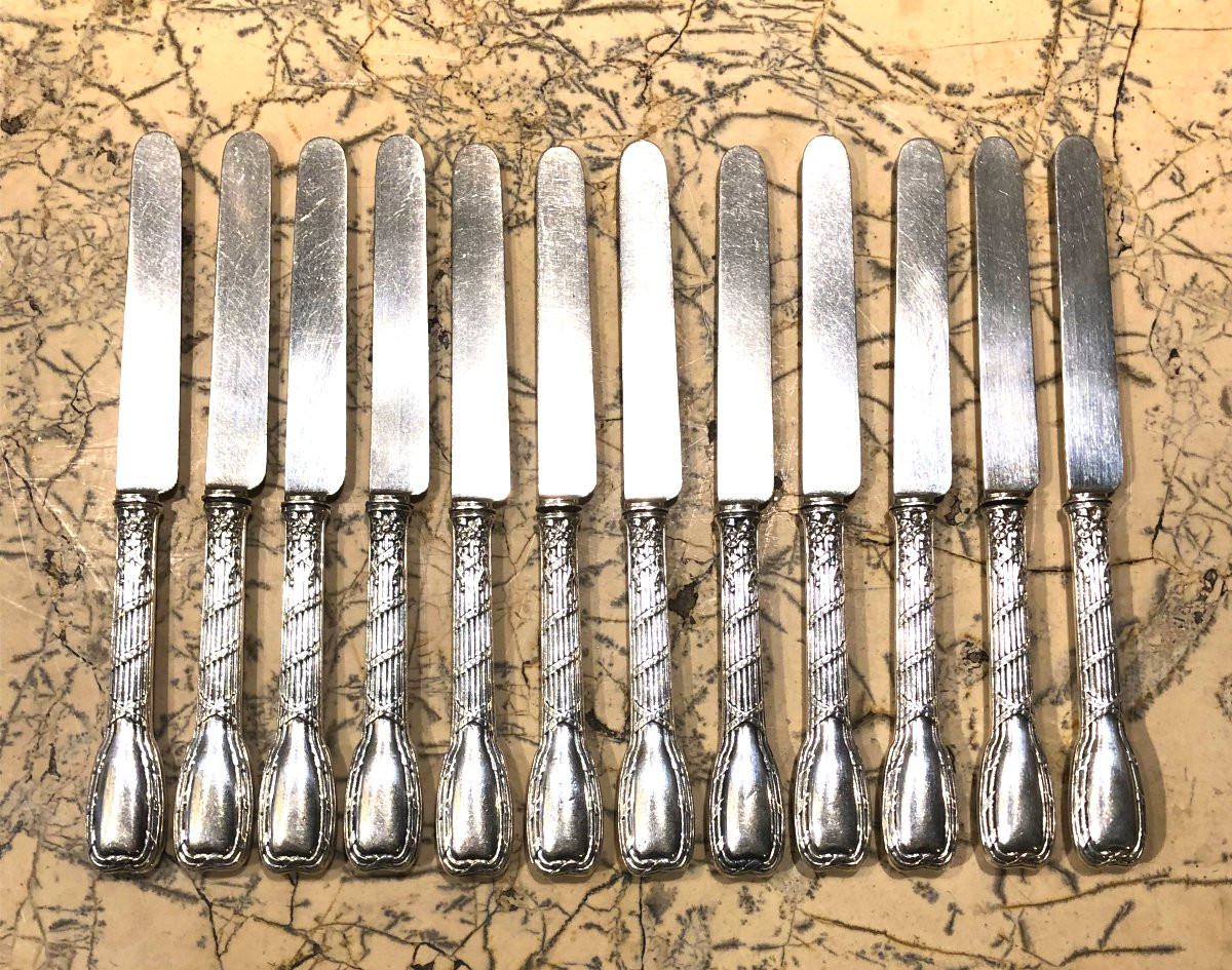 Set Of 12 Cardeilhac Fruit Knives With Solid Silver Blades, Louis XVI Style -photo-2