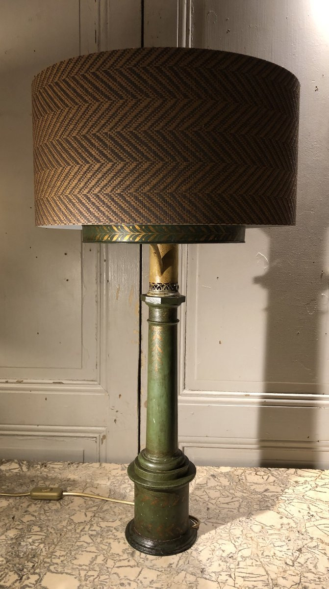 "carcel" Lamp With Crown In Painted Sheet Metal, 19th Century-photo-2