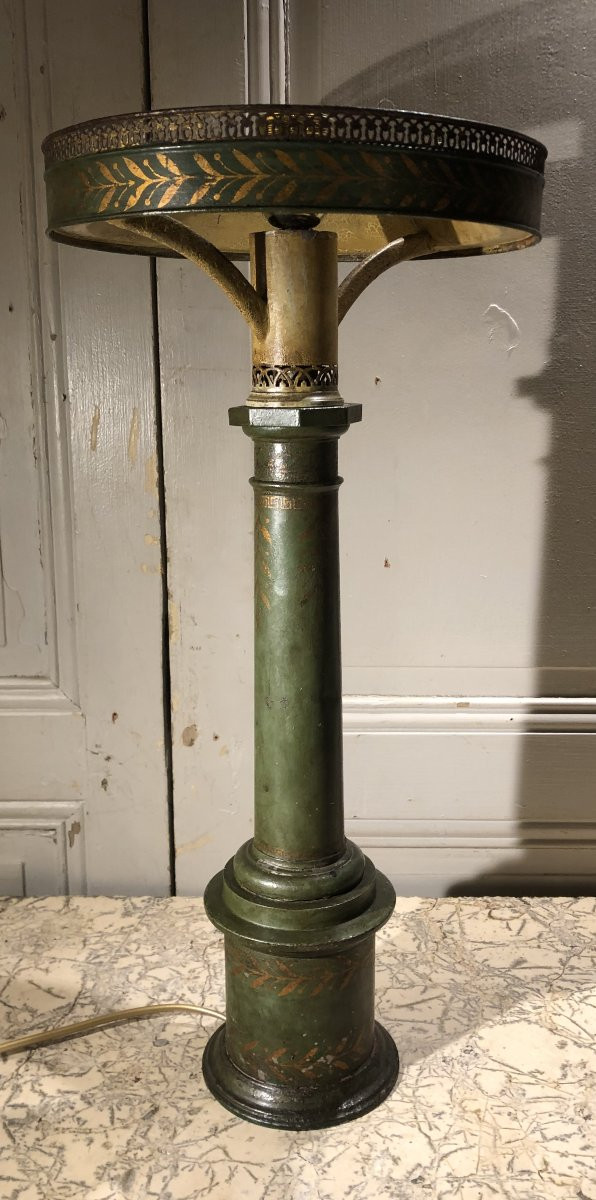 "carcel" Lamp With Crown In Painted Sheet Metal, 19th Century-photo-1
