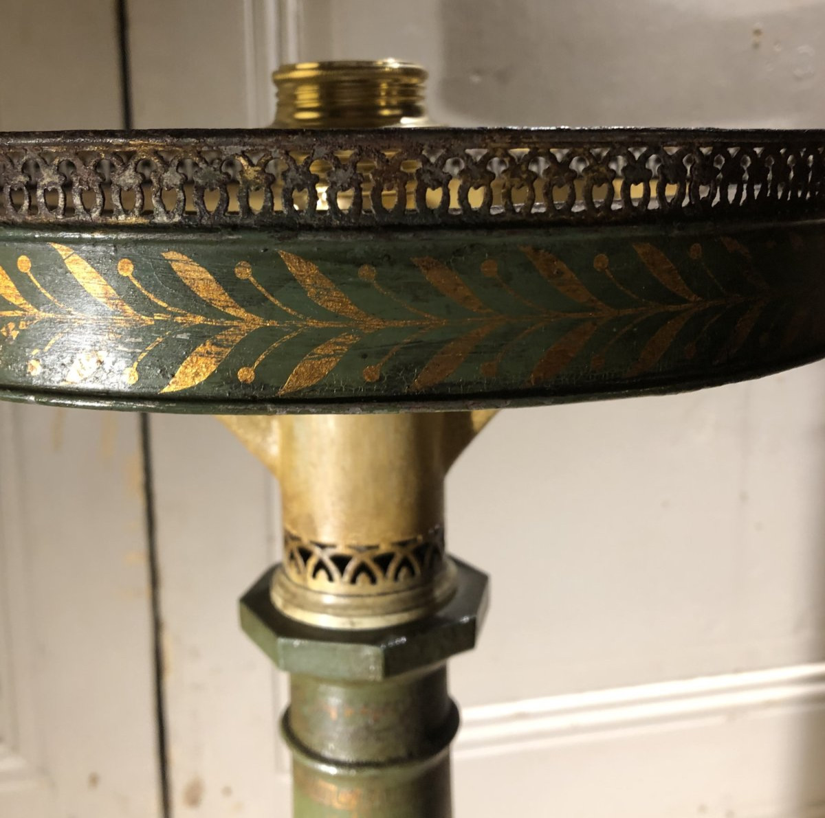 "carcel" Lamp With Crown In Painted Sheet Metal, 19th Century-photo-2