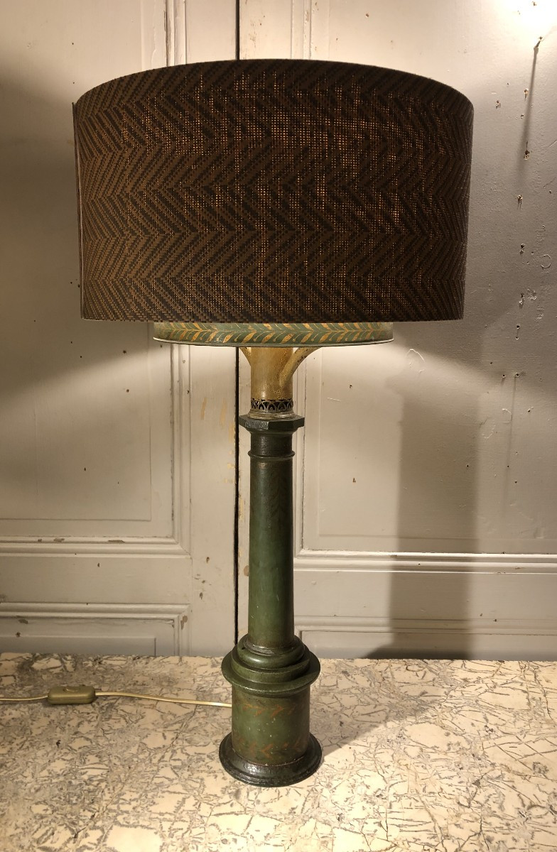 "carcel" Lamp With Crown In Painted Sheet Metal, 19th Century