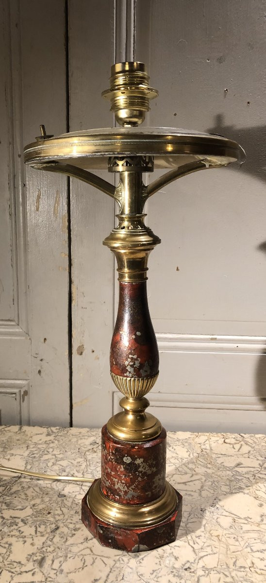 Lampe "Carcel" à couronne de Chopin en tôle peinte XIX° siècle-photo-3