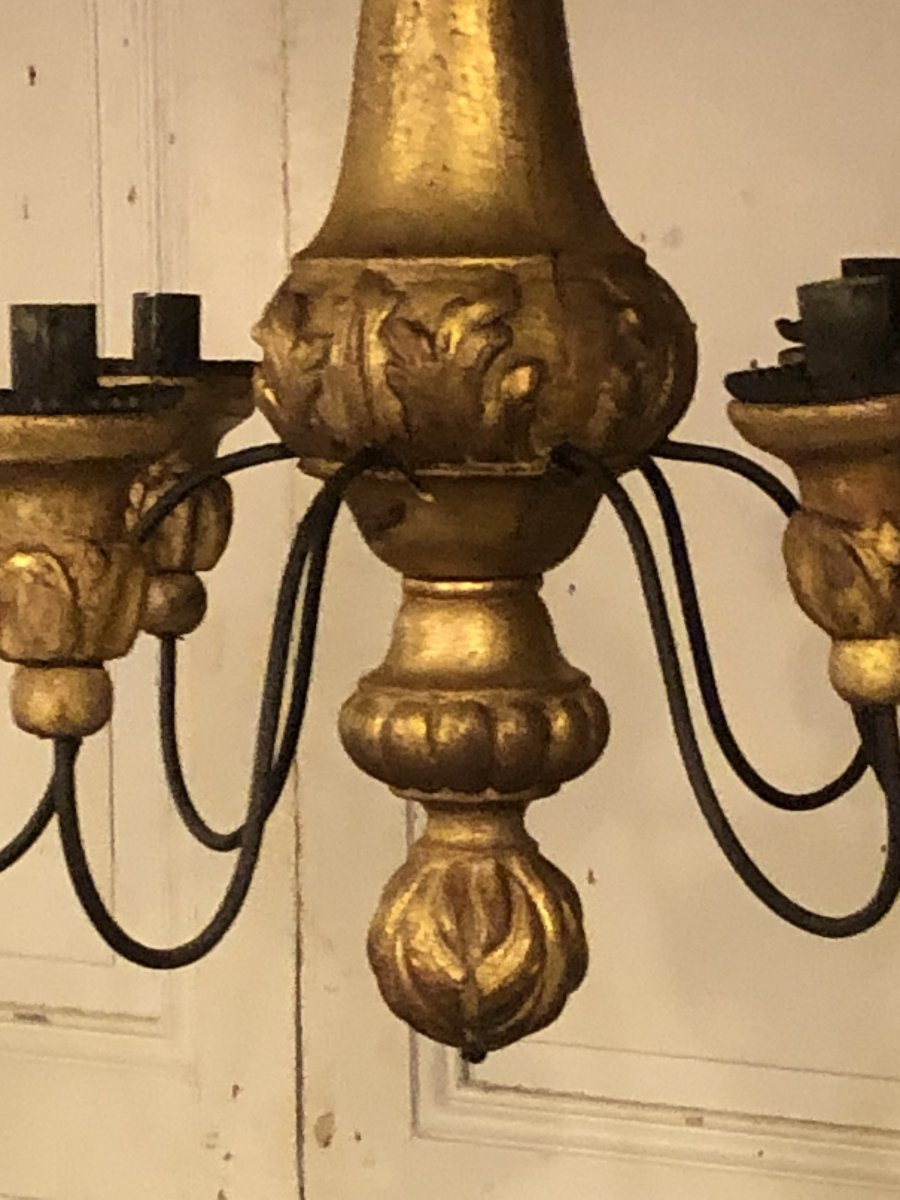 lustre de style Louis XIV Régence en bois doré -photo-2