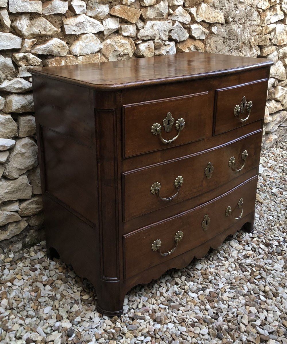 Commode galbée Louis XIV en noyer XVIII° siècle -photo-3