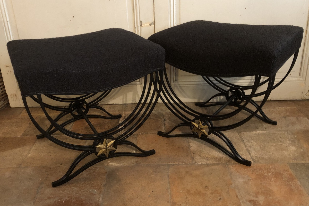 Pair Of Wrought Iron Curule Stools Circa 1940/50-photo-4